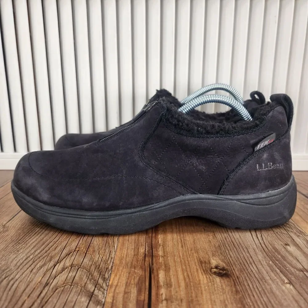 LL Bean Womens 11M Tek 2.5 Primaloft Black Leather Slip On Bethel Shoes 200 Gram